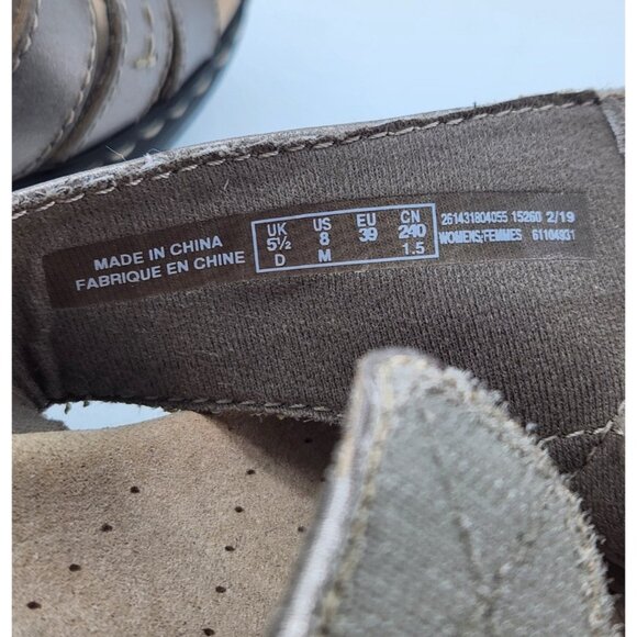 Clarks Women's 8M Lexi Sabrina Sandals Pewter Metallic Leather Slip On Wedge - Picture 6 of 10